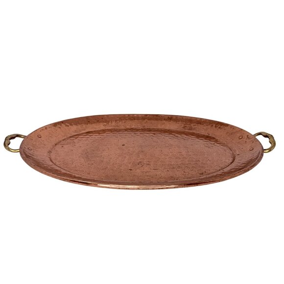 Vintage Hammered Copper Serving Tray with Brass Handles by ODI India Home Decor - Picture 4 of 6